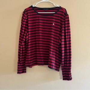 Tommy Hilfiger Red and navy Striped Top blouse shirt cotton